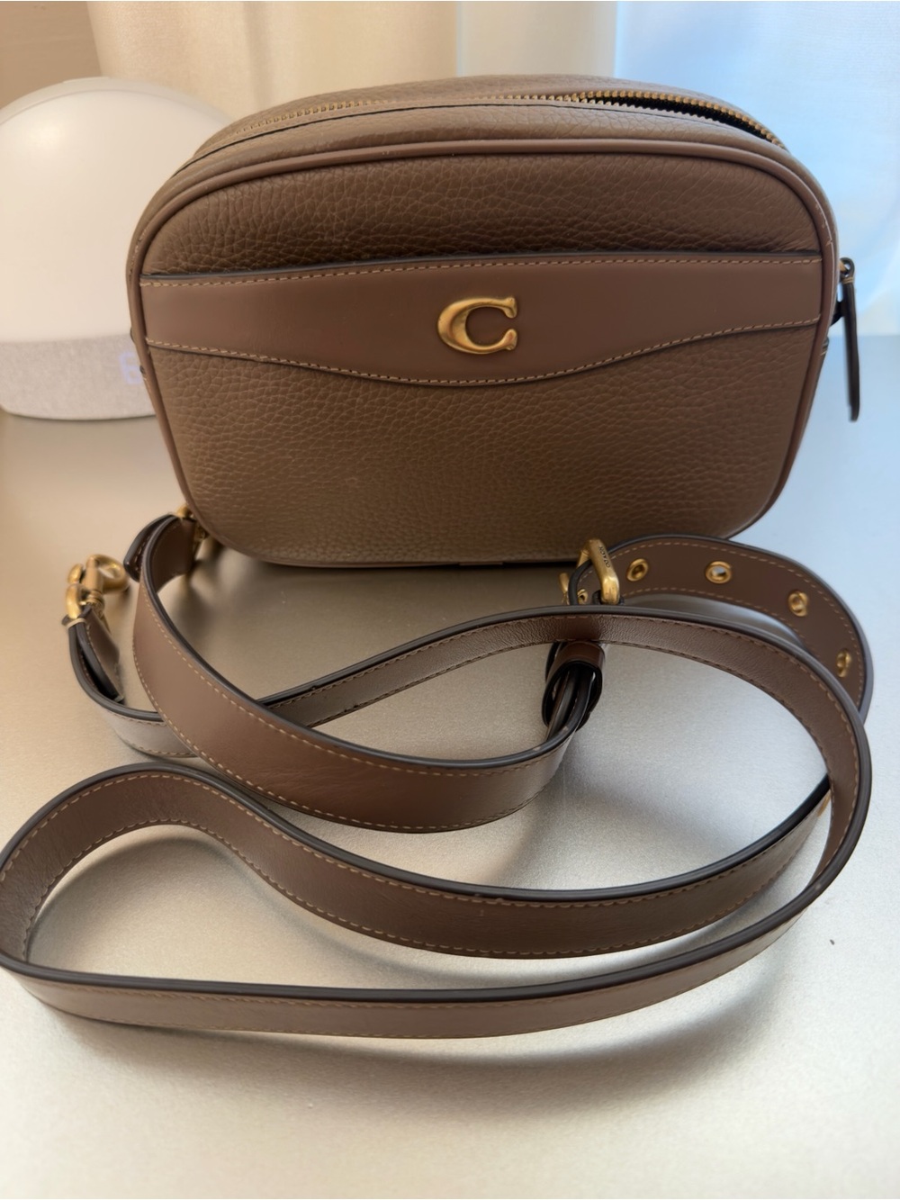Coach Tan Pebbled Leather Crossbody Camera Bag